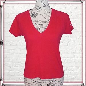 90s Tommy Hilfiger Red Cropped Ribbed T-Shirt Size Lg